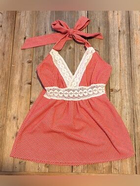 Brother Red and White Gingham Fabric with Blue Label